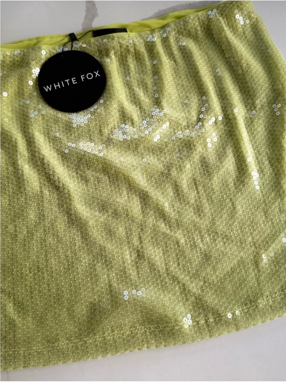 White Fox Lime Green Sequin Going Out Mini Skirt Size Medium